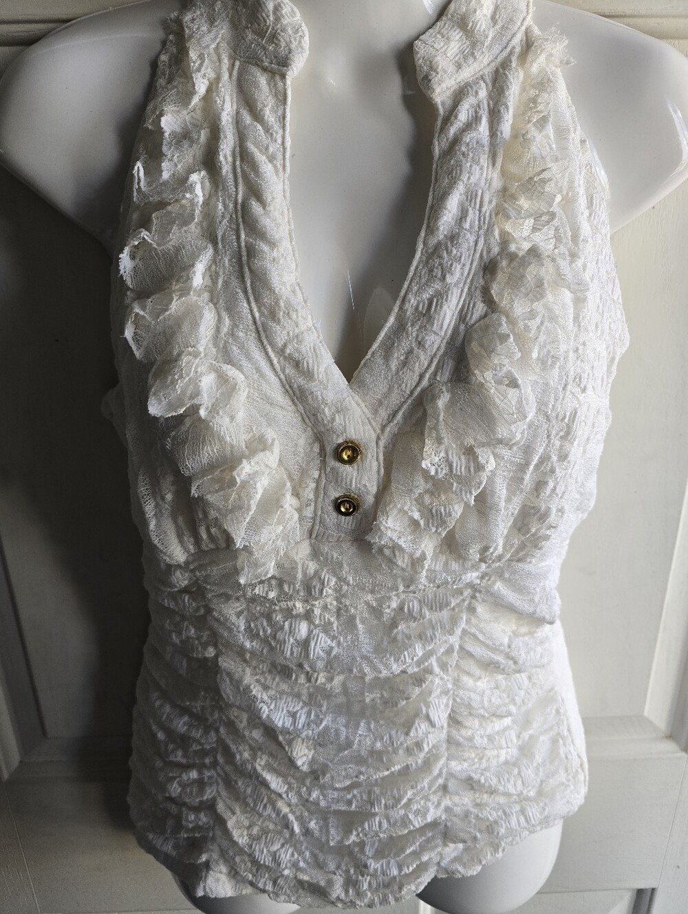 XOXO Cream Ruffled Lace Halter Blouse